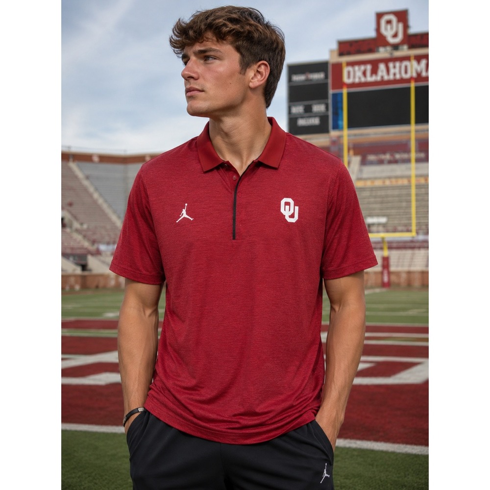Jordan Oklahoma Sooners Mens Large Crimson Heather Performance Polo Shirt OU